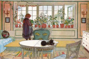  Ventana Obras - Flores en el alféizar de la ventana 1894 Carl Larsson